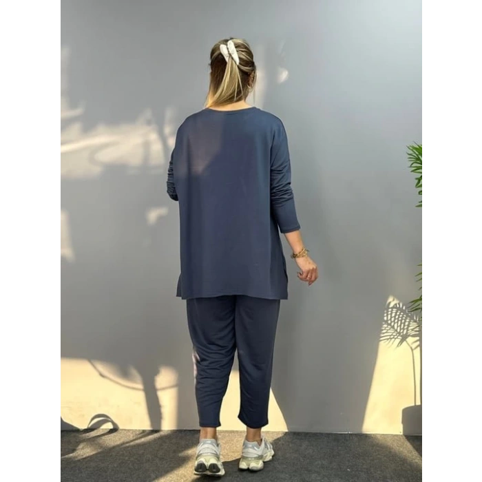 Kadın Iki Iplik Viskon Pamuk Kumaş Arma Detaylı Ikili Takım