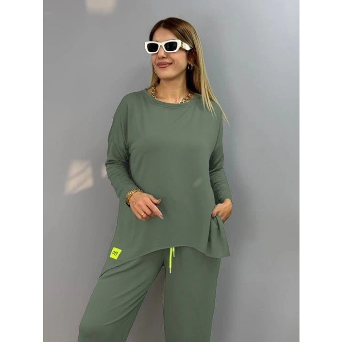 Kadın Iki Iplik Viskon Pamuk Kumaş Arma Detaylı Ikili Takım