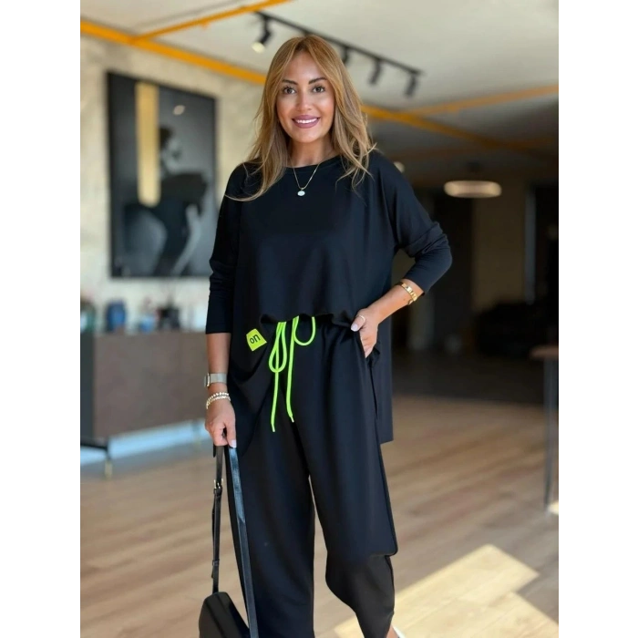 Kadın Iki Iplik Viskon Pamuk Kumaş Arma Detaylı Ikili Takım