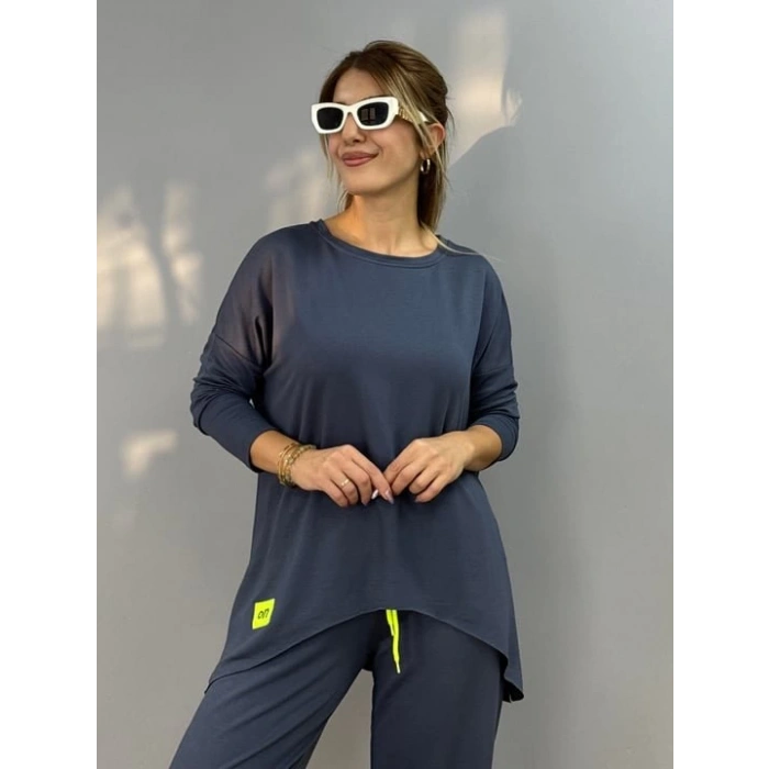 Kadın Iki Iplik Viskon Pamuk Kumaş Arma Detaylı Ikili Takım