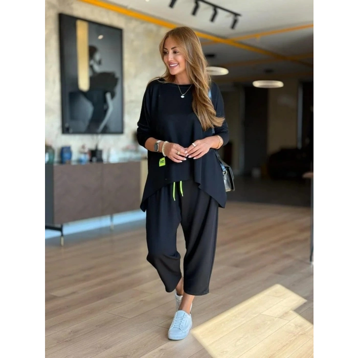 Kadın Iki Iplik Viskon Pamuk Kumaş Arma Detaylı Ikili Takım