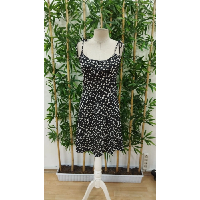 Kadın Ip Askılı Omuzlardan Bağcıklı çiçek Desenli Süprem Elbise