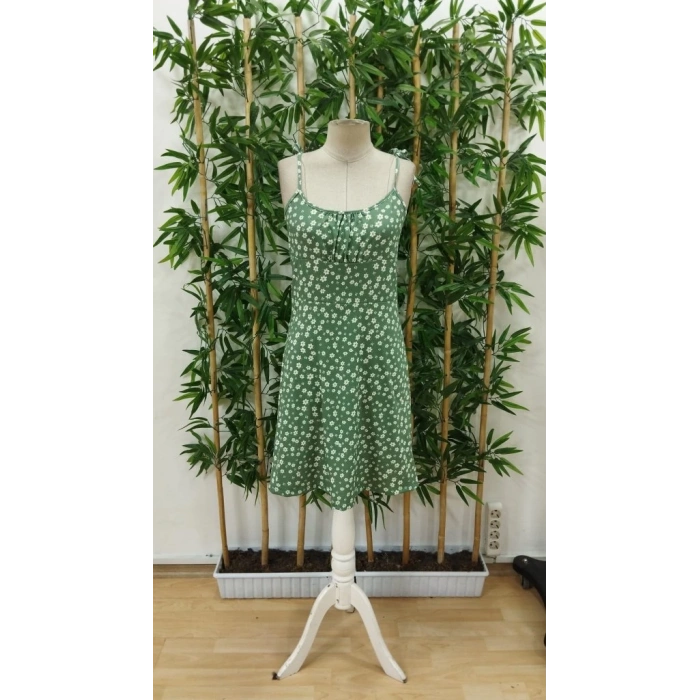 Kadın Ip Askılı Omuzlardan Bağcıklı çiçek Desenli Süprem Elbise