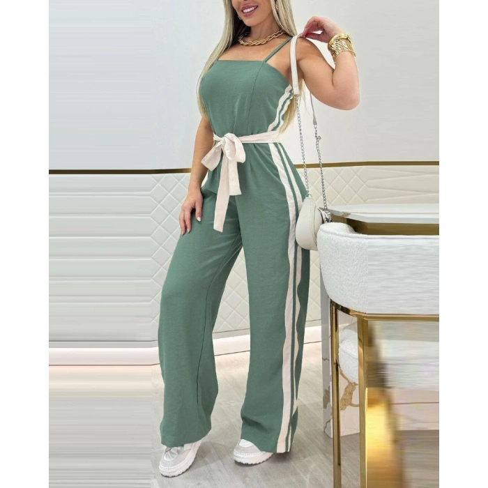 Kadın Ip Askılı Straplez Belden Kuşaklı Viskon Iki Iplik Tulum