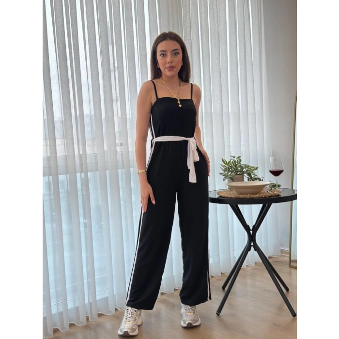 Kadın Ip Askılı Straplez Belden Kuşaklı Viskon Iki Iplik Tulum