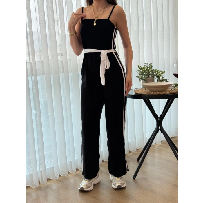 Kadın Ip Askılı Straplez Belden Kuşaklı Viskon Iki Iplik Tulum