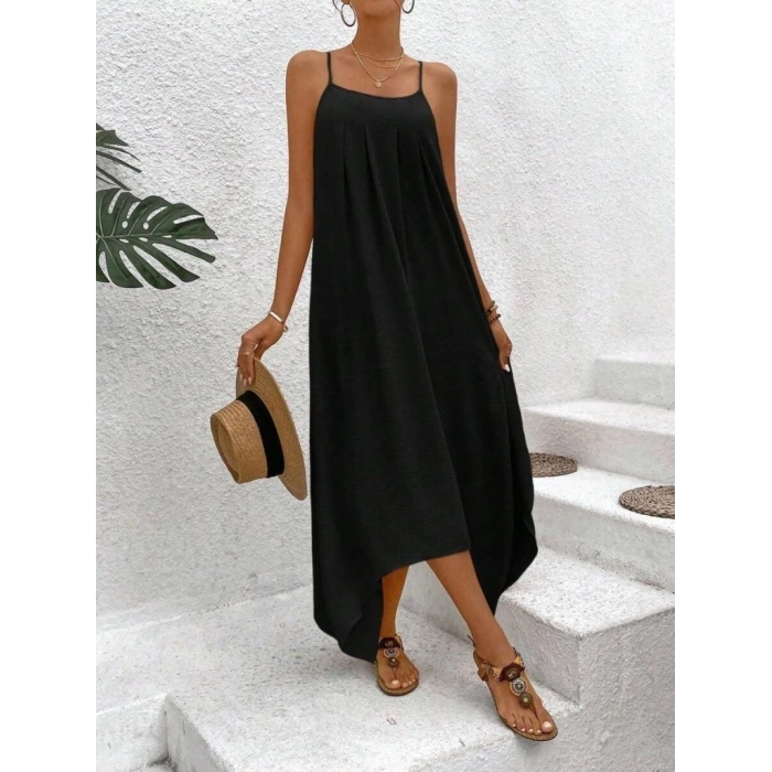 Kadın Ip Askılı V Yakalı Asimetrik Detaylı Aerobin Elbise