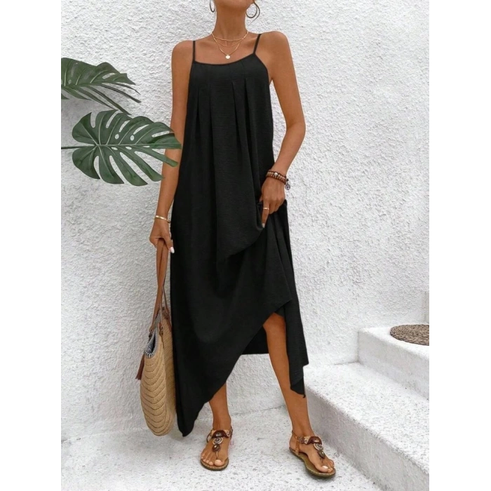 Kadın Ip Askılı V Yakalı Asimetrik Detaylı Aerobin Elbise