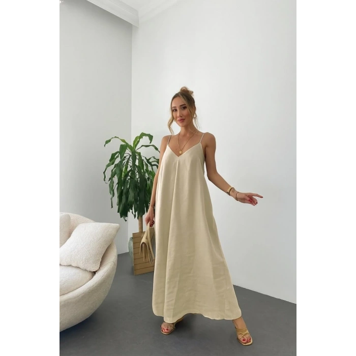 Kadın Ip Askılı V Yakalı Uzun Aerobin Elbise