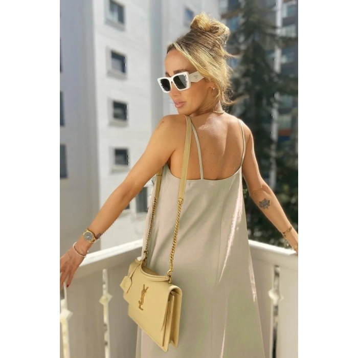 Kadın Ip Askılı V Yakalı Uzun Aerobin Elbise