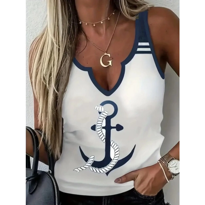 Kadın Kalp Yaka çıpa Baskılı Süprem Bluz