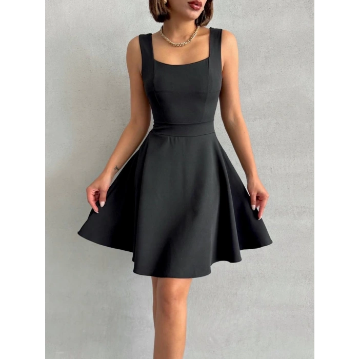 Kadın kare yaka kısa elbise s251188