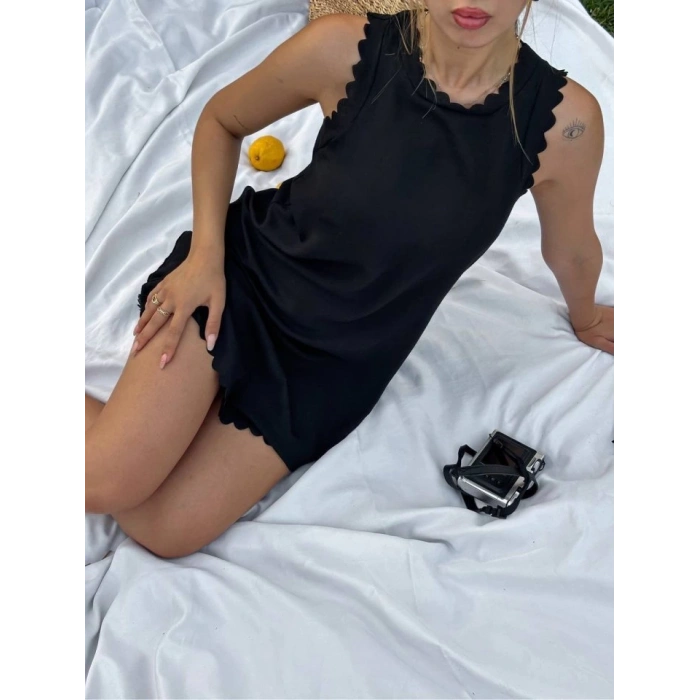 Kadın Keten Kumaş Kolsuz Mini Boy Elbise