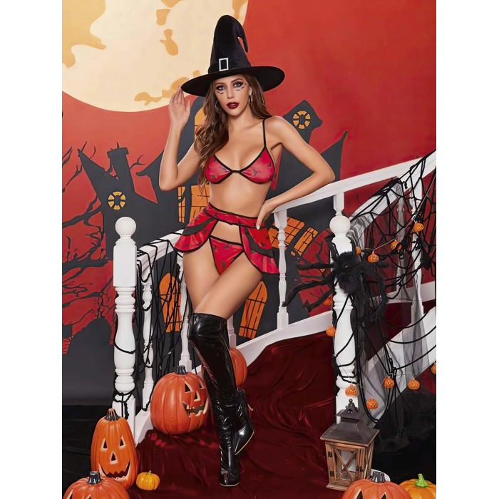 Kadın Kırmızı Cadı Fantezi Kostüm 2039