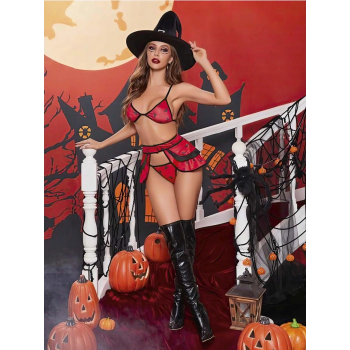 Kadın Kırmızı Cadı Fantezi Kostüm 2039