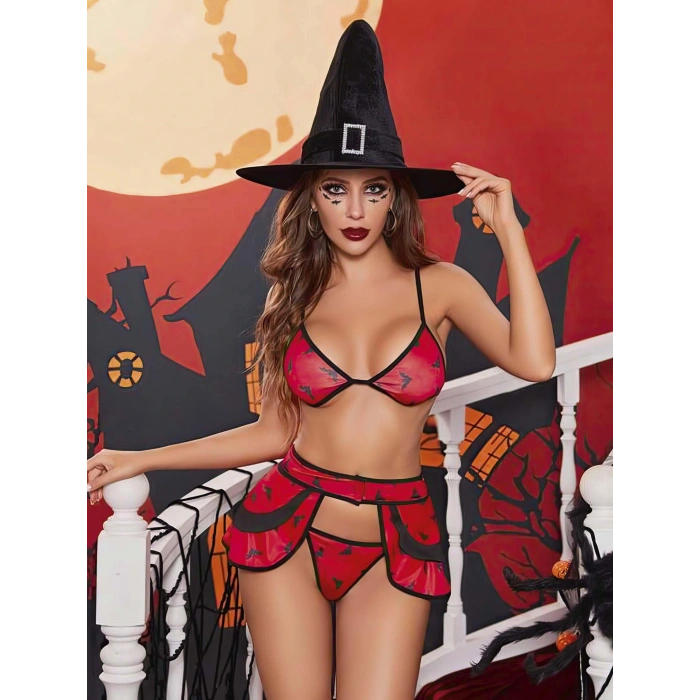 Kadın Kırmızı Cadı Fantezi Kostüm 2039