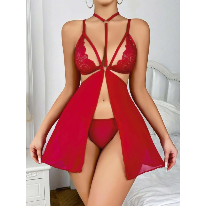 Kadın Kırmızı Fantezi Gecelik Tül  2164