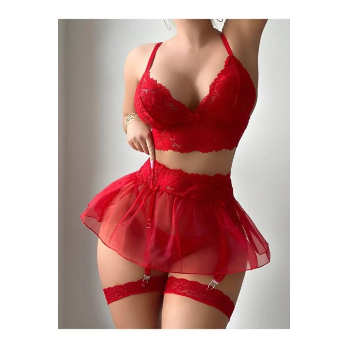 Kadın Kırmızı Kısa Tül Fantezi Kostüm 2199