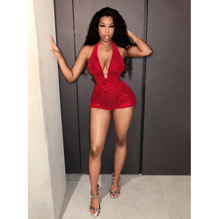 Kadın Kırmızı Parlak Fantezi Gece elbisesi 5039