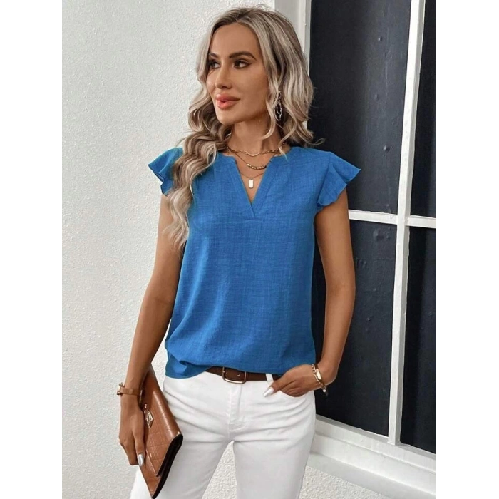 Kadın Kısa Kelebek Kollu V Yakalı Bluz