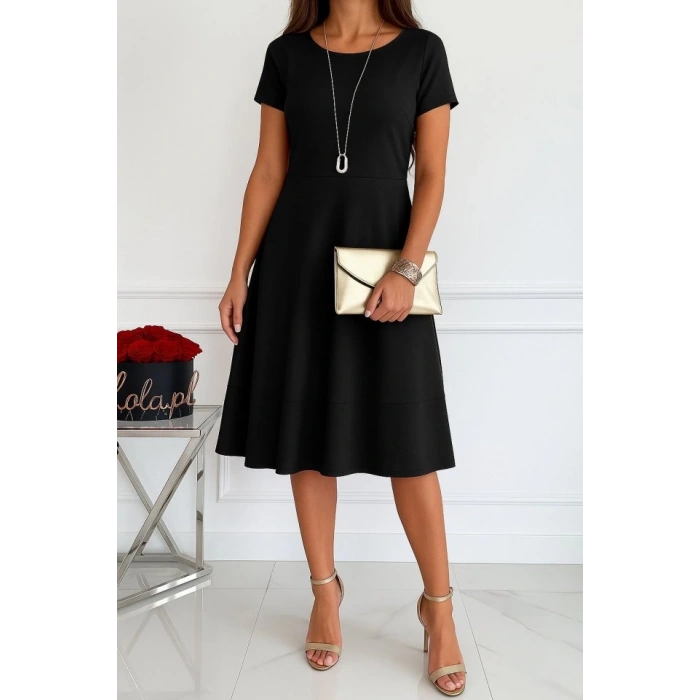 Kadın Kısa Kollu Bisiklet Yaka Cepli Viskon Iki Iplik Elbise