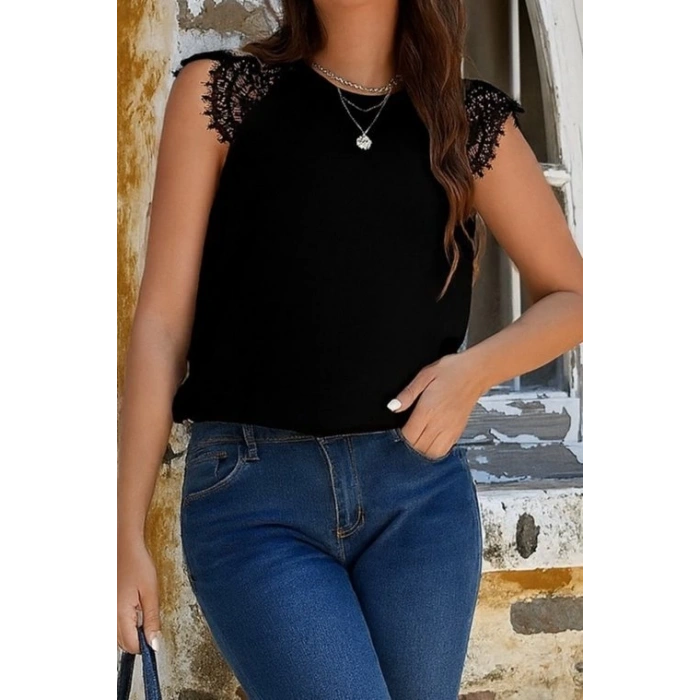 Kadın Kısa Kollu Bisiklet Yaka Ithal Krep Bluz