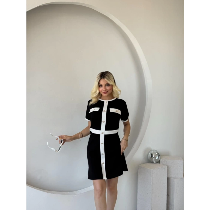 Kadın Kısa Kollu Bisiklet Yaka önden Düğmeli Modal Elbise