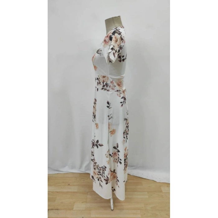 Kadın Kısa Kollu Bisiklet Yaka Puantiyeli Maksi örme Krep Elbise