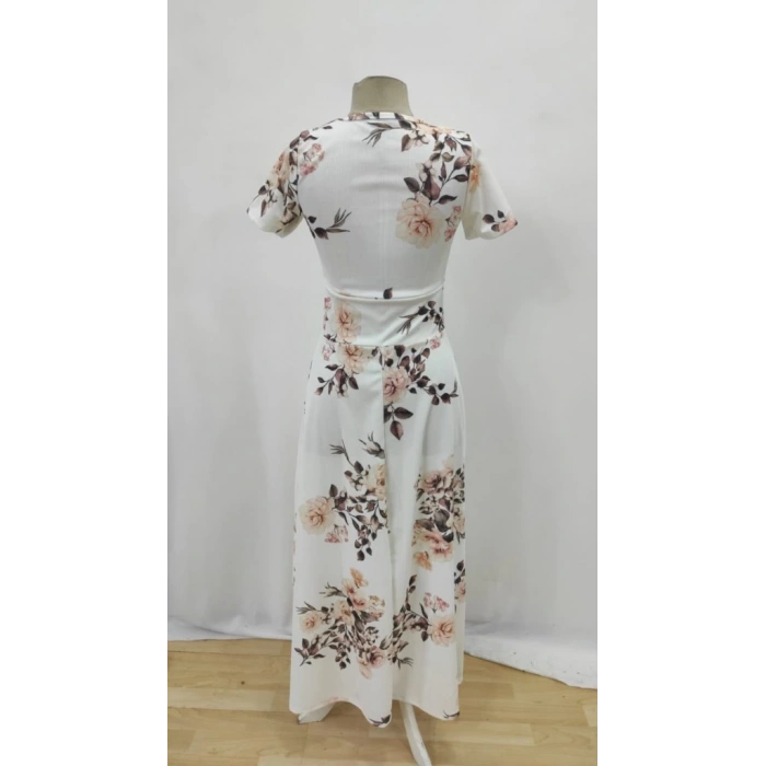 Kadın Kısa Kollu Bisiklet Yaka Puantiyeli Maksi örme Krep Elbise