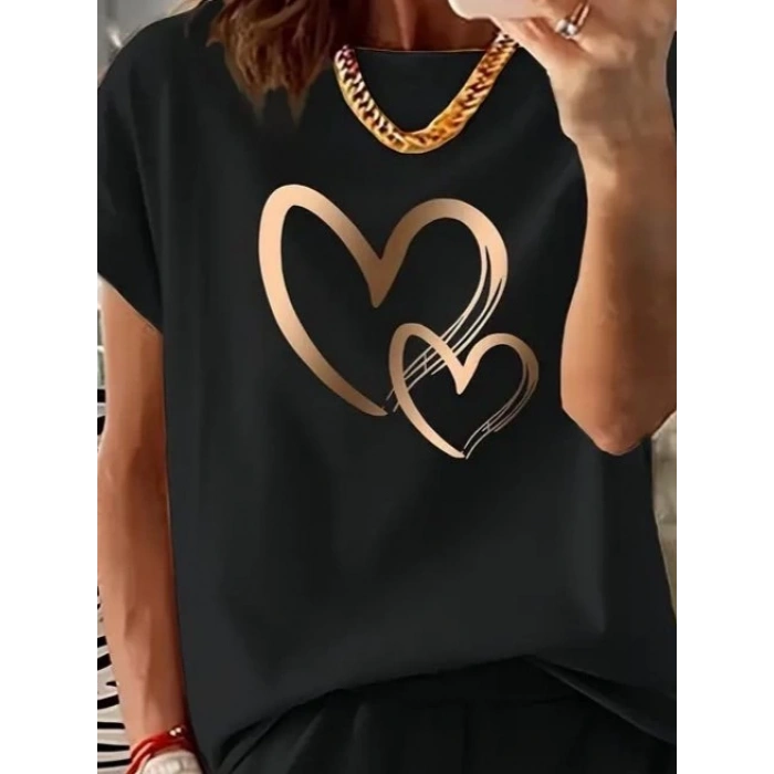 Kadın Kısa Kollu Bisiklet Yaka Viskon Iki Iplik Bluz Ve Short Ikili Takım