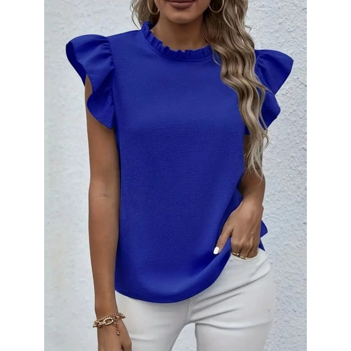 Kadın Kısa Kollu Fırfır Yakalı Bürümcük Bluz