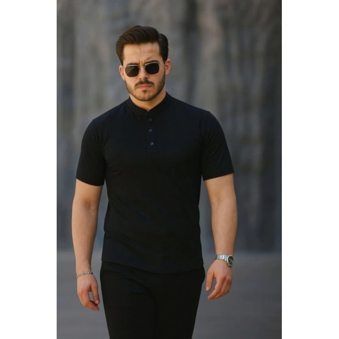 Kadın Kısa Kollu Hakim Yaka önü Düğmeli Viskon Tişört