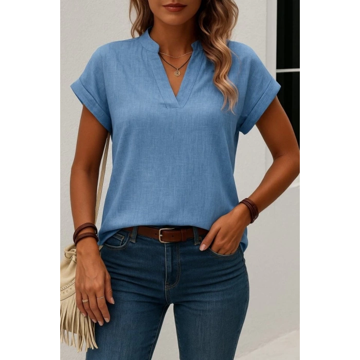 Kadın Kısa Kollu Hakim Yaka Sofya Bluz