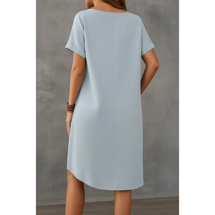 Kadın Kısa Kollu Kayık Yaka Bürümcük Elbise