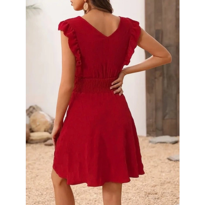 Kadın Kısa Kollu Kruvaze Yakalı Beli Lastikli Aerobin Elbise