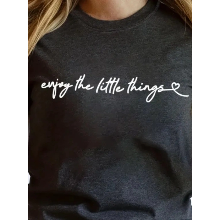 Kadın Kısa Kollu önü Yazı Baskılı Basic Süprem Bluz