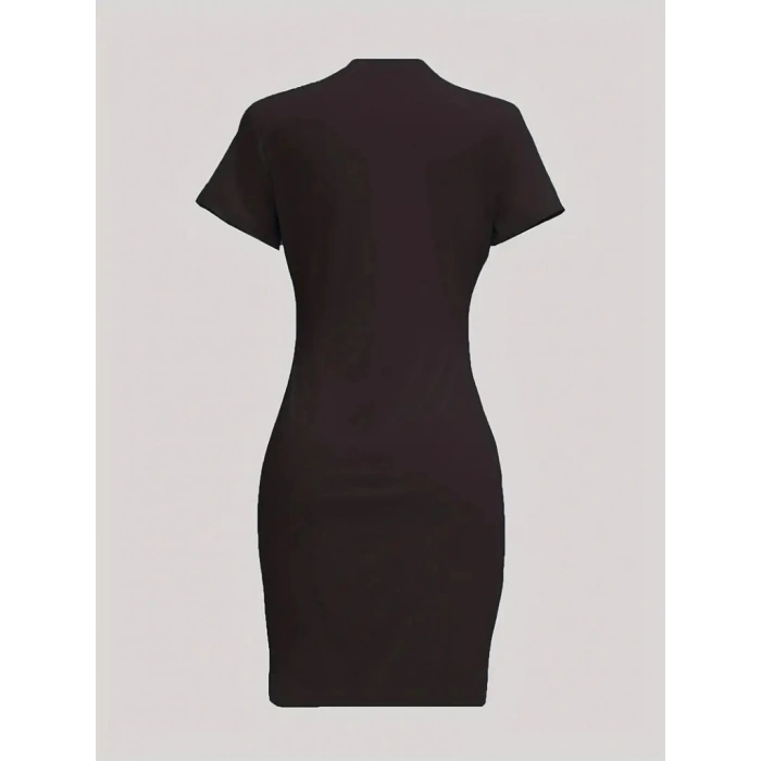 Kadın Kısa Kollu Queen Baskı Iki Iplik Mini Elbise