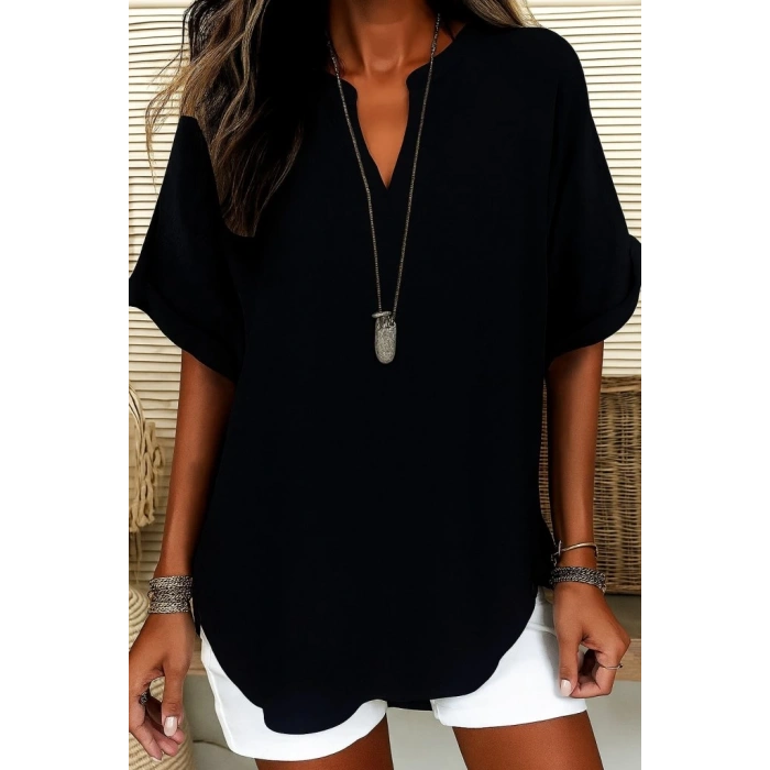 Kadın Kısa Kollu V Yakalı Aerobin Bluz