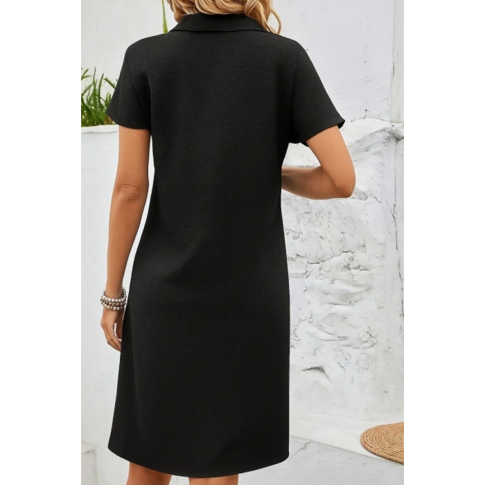 Kadın Kısa Kollu V Yakalı Bürümcük Elbise