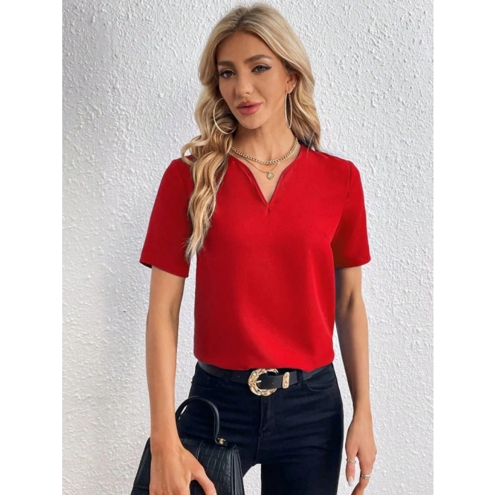 Kadın Kısa Kollu V Yakalı Ithal Krep Elbise