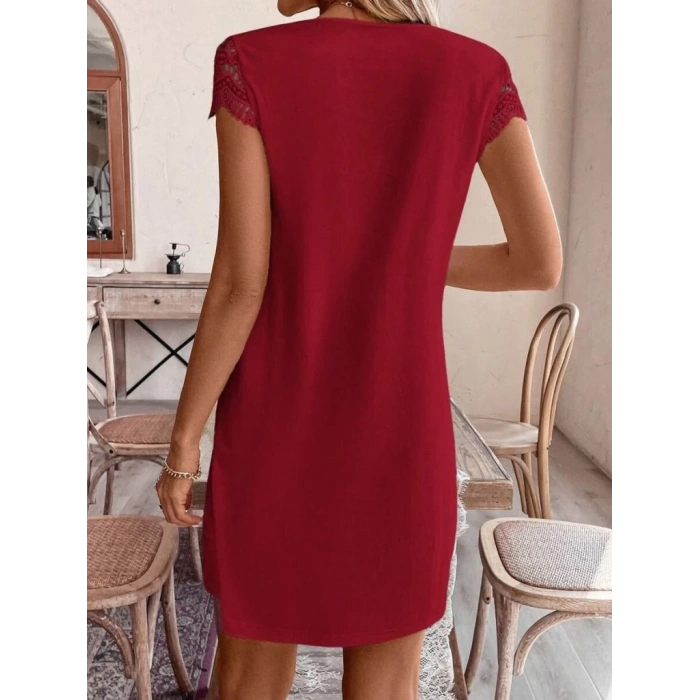 Kadın Kısa Kollu V Yakalı Viskon Elbise