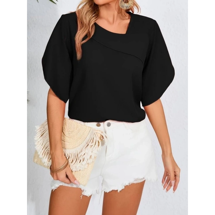 Kadın Kısa Kollu Yaka Ve Kol Detay Jesica Bluz