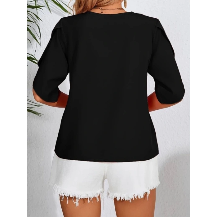 Kadın Kısa Kollu Yaka Ve Kol Detay Jesica Bluz