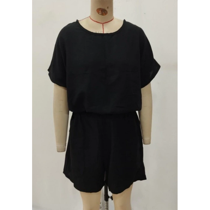 Kadın Kısa Kollu Yuvarlak Yakalı Ithal Keten Bluz Ve Short Ikili Takım