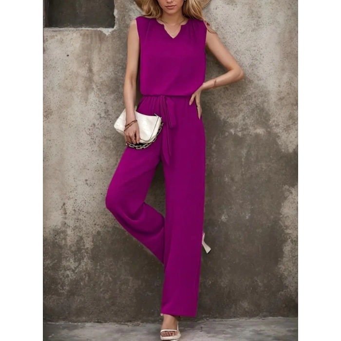 Kadın Kolsuz V Yakalı Aerobin Bluz Ve Belden Kuşaklı Pantolon Ikili Takım