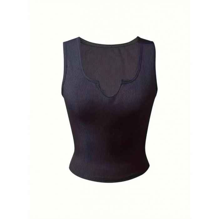 Kadın Kolsuz V Yakalı Kaşkorse Bluz