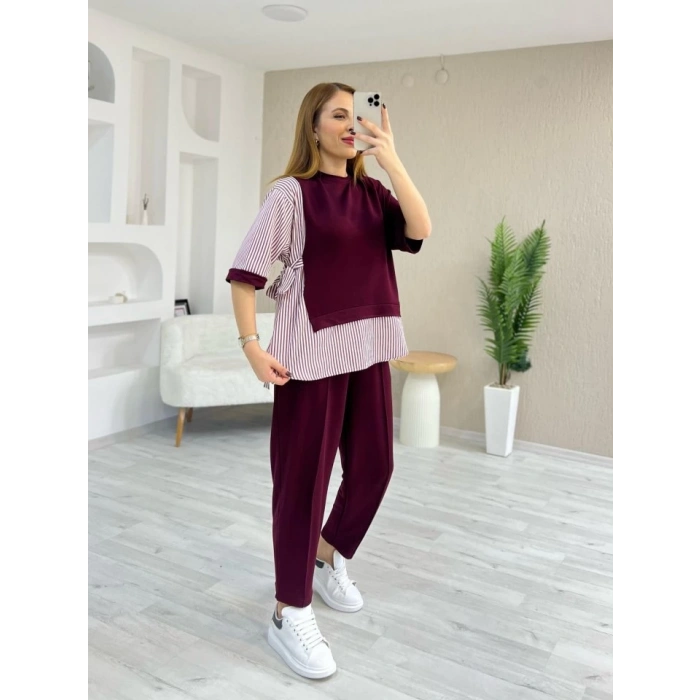 Kadın Kristal 2 Iplik Kumaş Yanları çizgili Takım