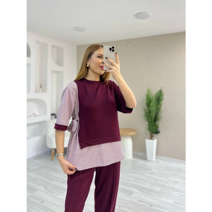 Kadın Kristal 2 Iplik Kumaş Yanları çizgili Takım