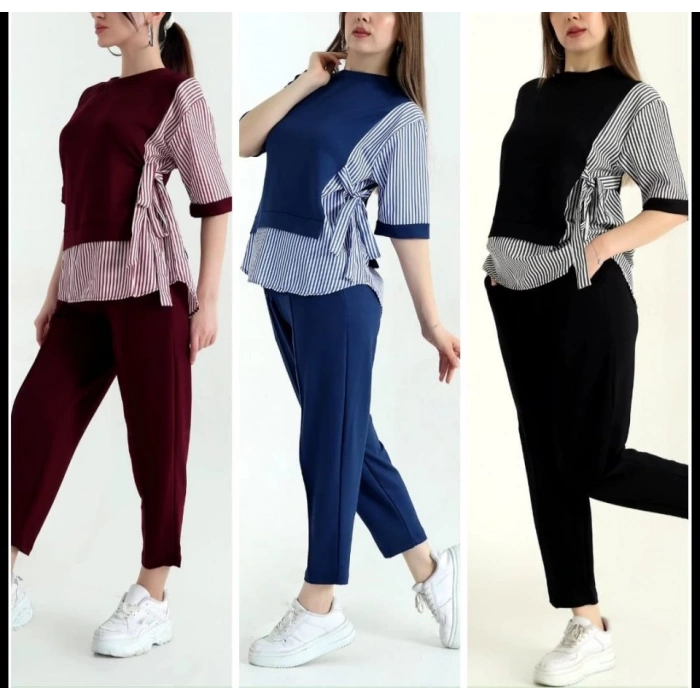 Kadın Kristal 2 Iplik Kumaş Yanları çizgili Takım