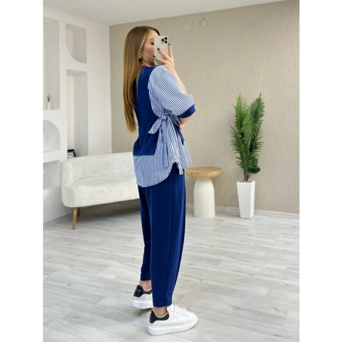 Kadın Kristal 2 Iplik Kumaş Yanları çizgili Takım